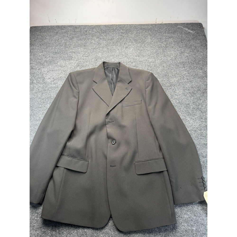 Franko Gotti Mens 42L Blazer Jacket Gray Solid 3 Button Polyester Sport Coat Lon